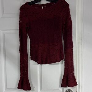Free People Burgundy Lace Blouse